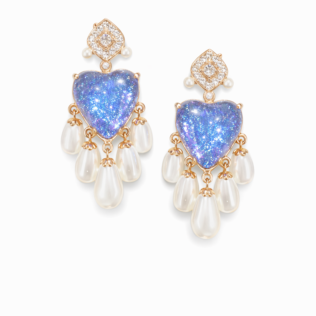 Gradient Long Temperament Fringed Pearl Zircon Earrings