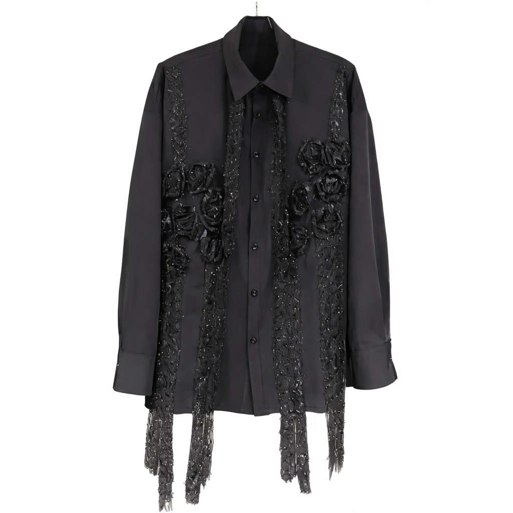 Long Sleeved Shirts with Handmade Floral Ribbon