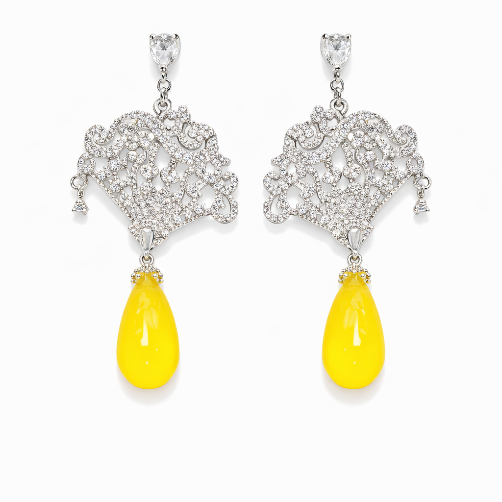 Golden Amber Tassel Zircon Earrings