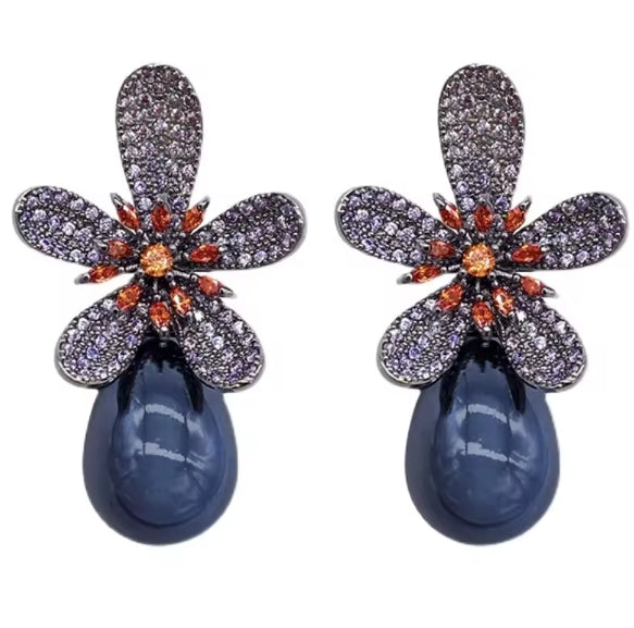Flower Pearl Zircon Earrings