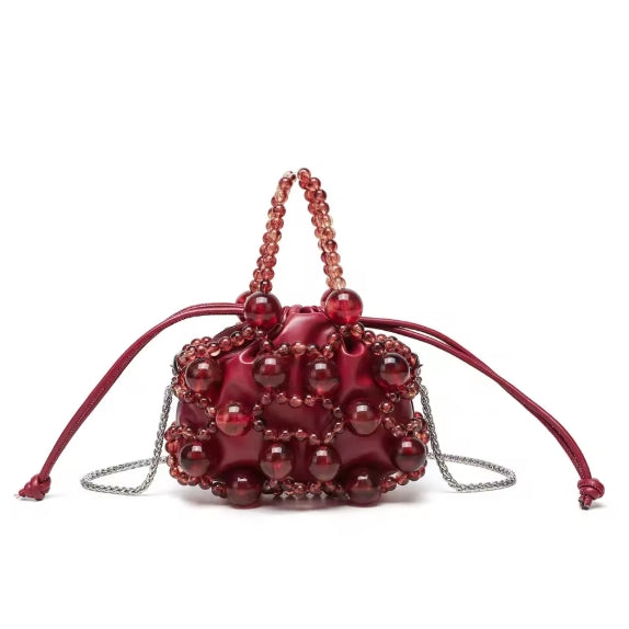 Woven Glitter Bucket Bag with Pearl Handle