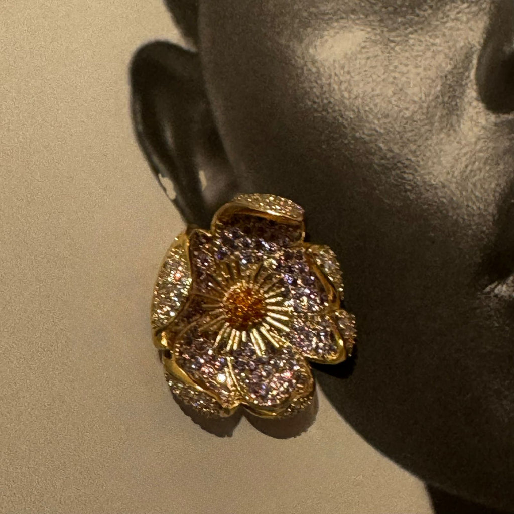 Exquisite Zircon Flower Drop Earrings – Purple/Pink